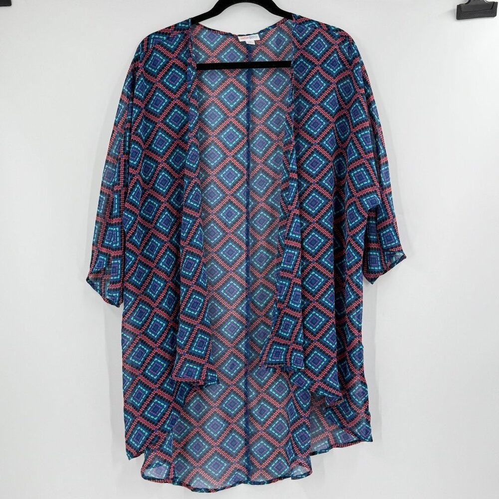 LuLaRoe Multicolor Geometric Pattern Sheer Kimono Cardigan M